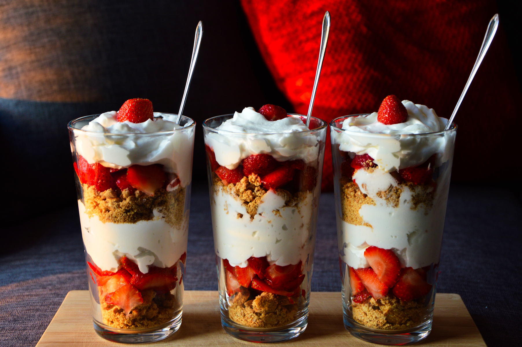Three Strawberry Desserts Served in Glasses